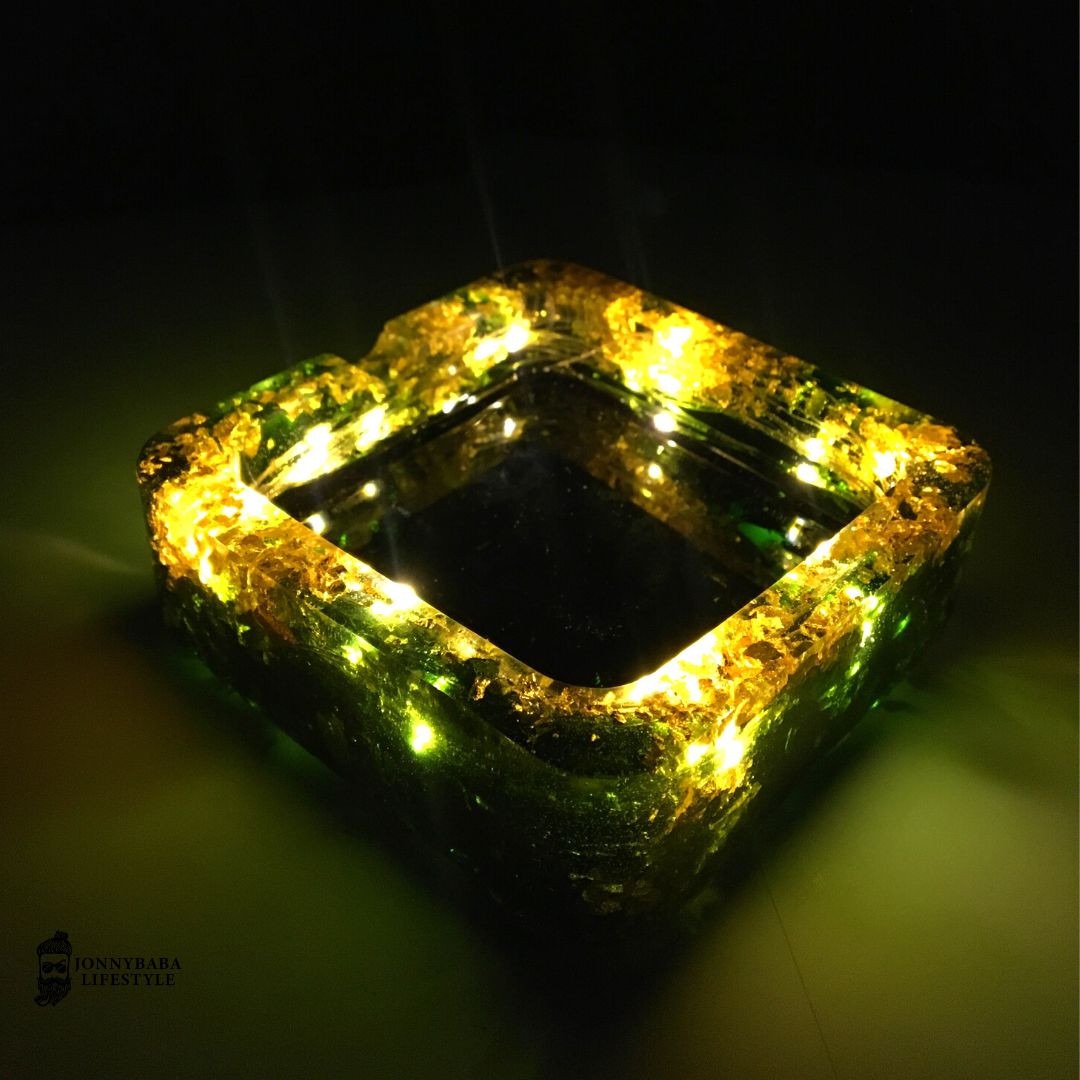 Green emerald LED ashtray now available on Jonnybaba Lifestyle 